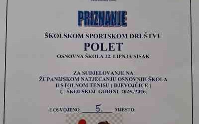 Županijsko natjecanje u STOLNOM TENISU